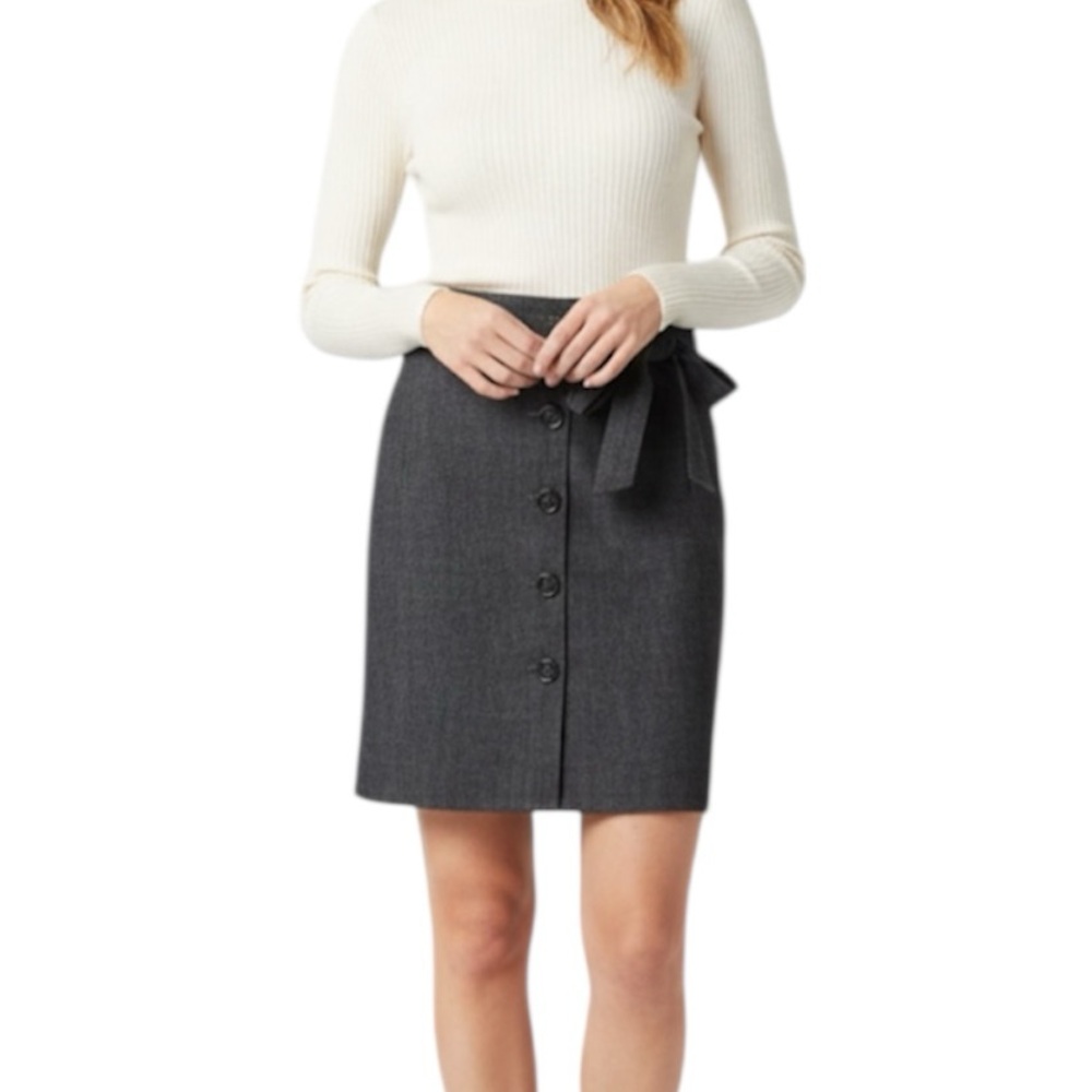 Banana Republic Gray Wool Button Up Belted Tie  Preppy Career Skirt Size 8
